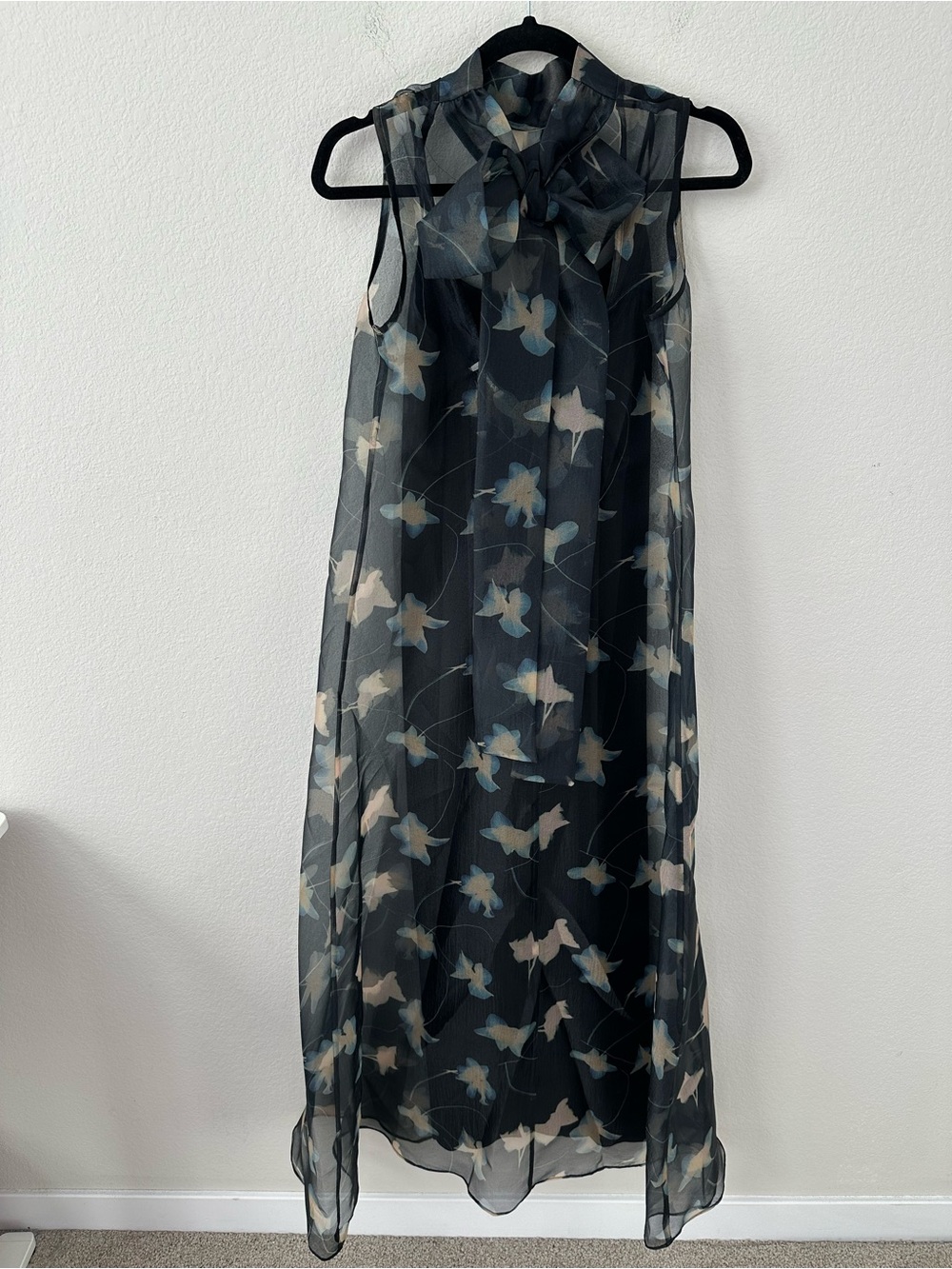 STAUD Albee Black Tulle Floral Maxi Dress Tie Back Botanical Shadows SZ S - Picture 7 of 7